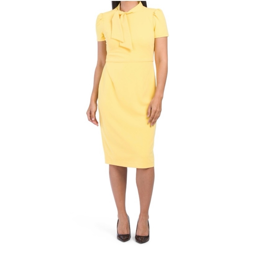 Laggy London Yellow Tie Neck Sheath Dress